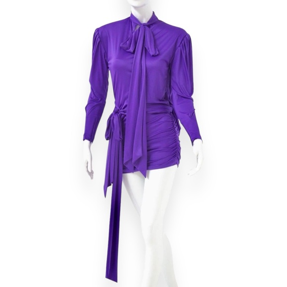 Balenciaga Dresses & Skirts - Balenciaga SS17 Purple Tie Neck Padded Shoulder Lightweight Mini Dress sz 42